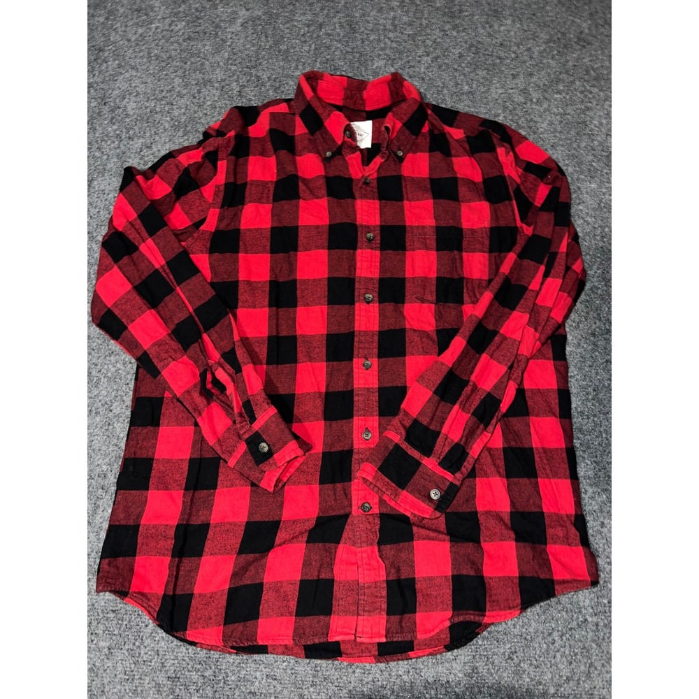 St. Johns Bay Mens Medium Red Black Buffalo Plaid Flannel Button Down Shirt